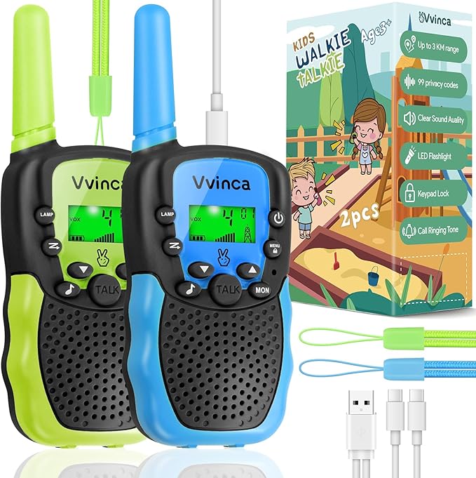 Vvinca Rechargeable Walkie Talkies for Kids 4 Pack, 5-7 Year Old Boy Toys Long Range 22 Channels 2 Way Kids Walkie Talkie with Flashlight for Camping Hiking Indoor Outdoor 3 4 5 6-12 Girl Boy Gift