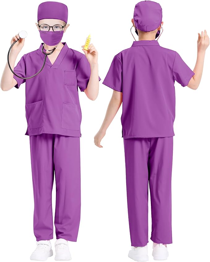 ICECUTE Doctor Costume for Kids Scrubs with Accessories,7Pcs Toddler Halloween Costume for Boy Girls,3-11 Years