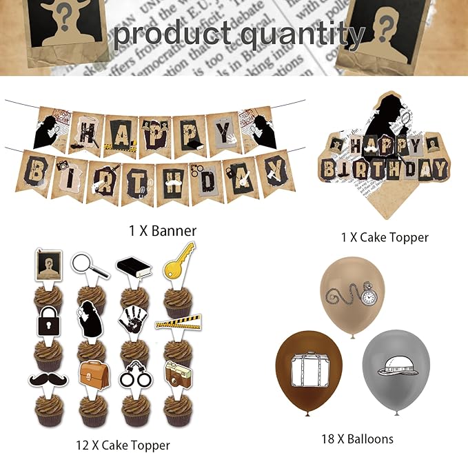 Detective Party Decorations Detective Birthday Party Supplies Includes Detective Birthday Banner Cake Topper Cupcake Topper Balloons for Top Secret Party Mystery Party Spy Theme Party Decorations