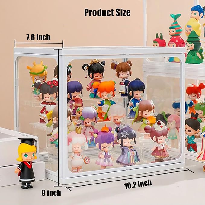 Large Glass Display Case for Figures with Light 3 Tier Clear Display Stand for Collectibles Stackable Assemble Display Box for Action Figures Toys Dustproof Clear Storage Box Showcase for Pop Mart