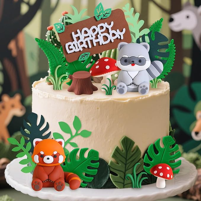Knana 22Pcs Red Panda Cake Toppers Woodland Animal Cake Decorations with Panda Mushroom Cake Decorations for Baby Shower Birthday Party Supplies