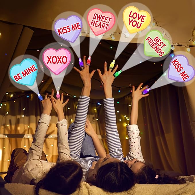 36 PCS Valentine's Day LED Finger Lights Love Heart Party Favors Glow in the Dark Light Up Finger Lights Themed Toys Bulk for Birthday Party Goodie Bag Stuffer Birthday Gifts Classroom Prize