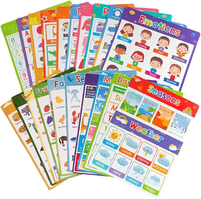 Lachilly 20 Sheets Fun Learning Poster Flash Cards - Perfect for Toddler Education, Pre-K and Kindergarten Learning Activities, Suitable for Autistic Children and Primary School Kids