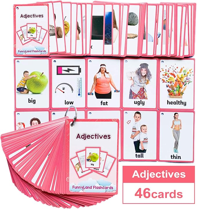 Verbs/Adjectives Flash Cards English Flash Cards Pocket Card Learning Toys for Children Pre-Kindergarten Kids Education Aids