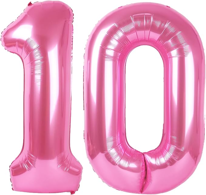 40 Inch Pink Number 10 Digital Balloon,Jumbo Mylar Foil Helium Balloon for 10 Balloons for Birthday Party,Wedding Anniversary Party Decorations