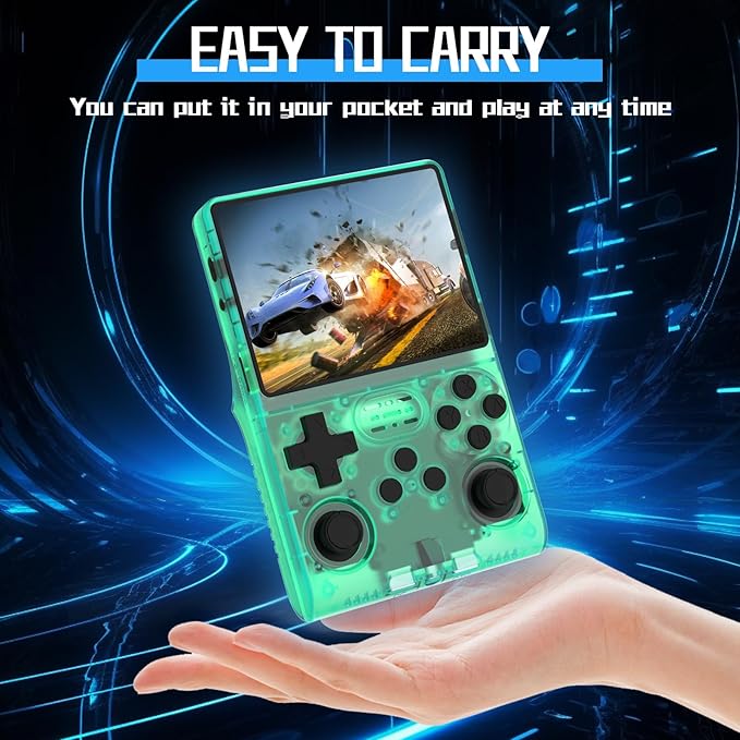 FHYRGF[30000 in 1] R40S PRO Handheld Game Console 3.5 inch IPS Screen Mini Retro Console 3800mAh Portable Pocket Arcade 45+ Mainstream Emulator 256G TF Card Transparent.(Green)