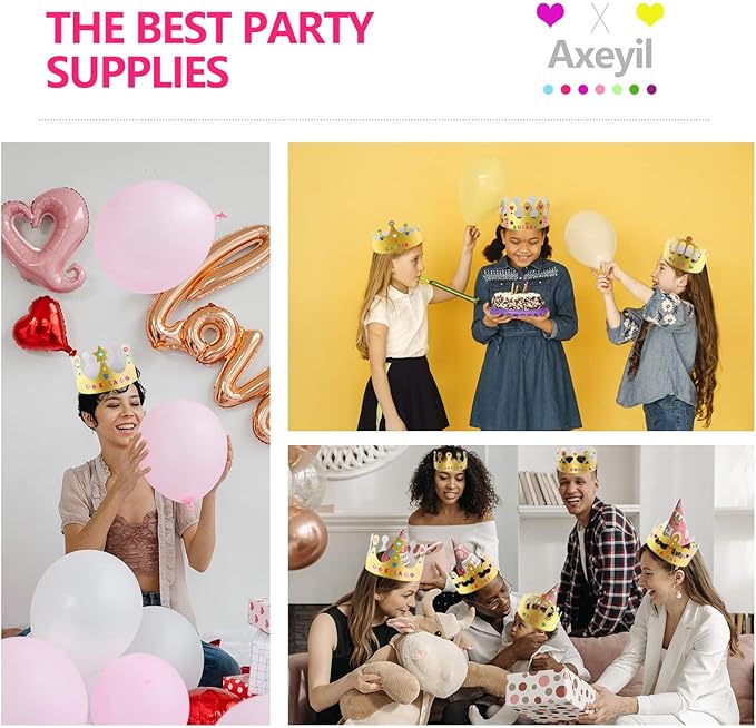 152 Pcs Paper Crowns for Kids Boys Girls Adults Princess Prince King, Classroom Crown, Birthday Party Hats with Gold Gem Jewels Number Letter Stickers, DIY Decor Favor Supplies