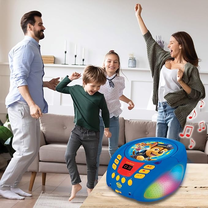 Lexibook - Paw Patrol - Bluetooth CD Player for Kids – Portable, Multicoloured Light Effects, Microphone Jack, Aux-in Jack, AC or Battery-Operated, Girls, Boys, Blue/Red, RCD109PA