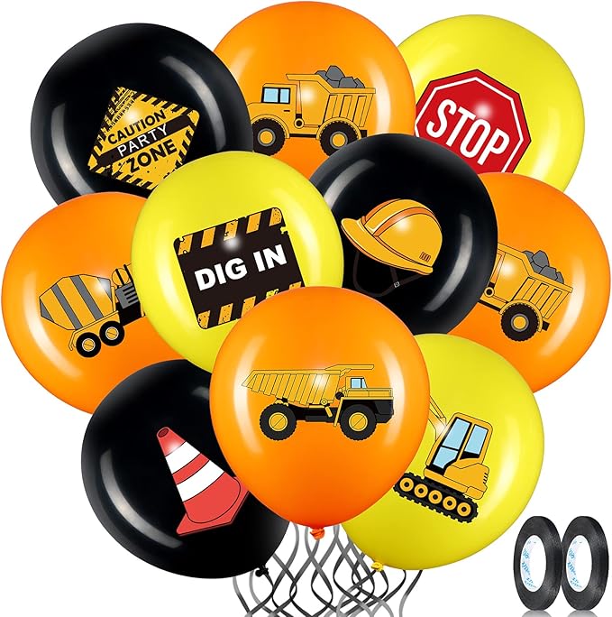 Zomiboo 45 Pieces Construction Balloons, 12 Inch Truck Birthday Party Decorations for Children Shower Dump Truck Birthday Party Construction Zone Theme Traffic Zone Theme Activity Supplies