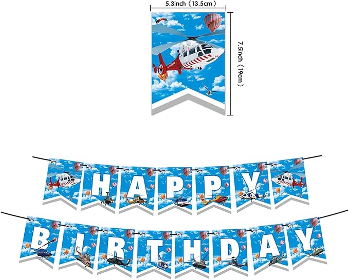 Helicopter Birthday Party Supplies Helicopter Party Decorations Airplane Themed Party Supplies Includes Balloons Birthday Banner, Spirals, Cake Cupcake Toppers for Helicopter Aviator Aviation Party