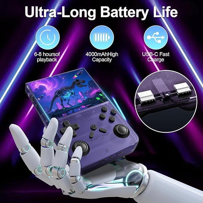 R40S Pro+ Handheld Game Console, 18000+ in 1 Games Mini Retro Video Console, 3.5-Inch IPS Screen,128GB TF Memory Memory,Built in 45+ Emulators,3800mAh Battery (Purple 128G) (Purple)