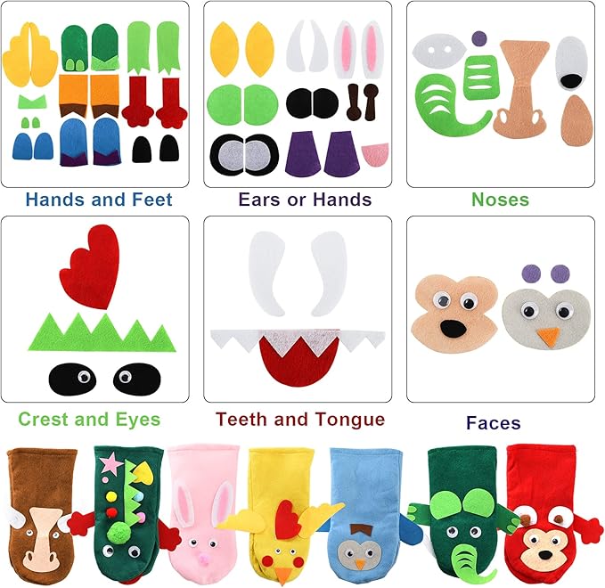 TOPZEA 12 Pack Hand Puppet Making Kit, Kids Craft and Art Supplies Felt Sock Puppet Creative DIY Make Your Own Puppets Kits with Pompoms and Wiggle Googly Eyes Storytelling Role Play Party Supplies