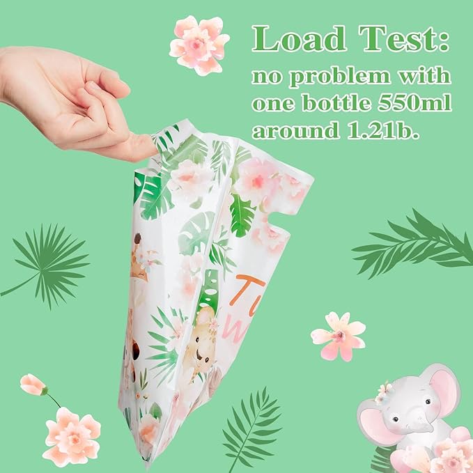 Two Wild Party Favor Bags - 50Pcs Jungle Safari Animals Goody Candy Treat Gifts Bags, Jungle Safari Themed Party Decorations for Kids Girls Boys Birthday Baby Shower Animal Theme Events Supplies
