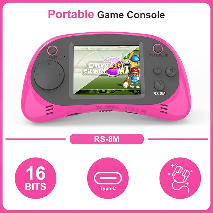 Handheld Games for Kids -16 Bit Retro Video Game with 220 HD Electronic Games - 2.5'' IPS Portable Travel Game Gifts for Boys Girls Ages 4-12