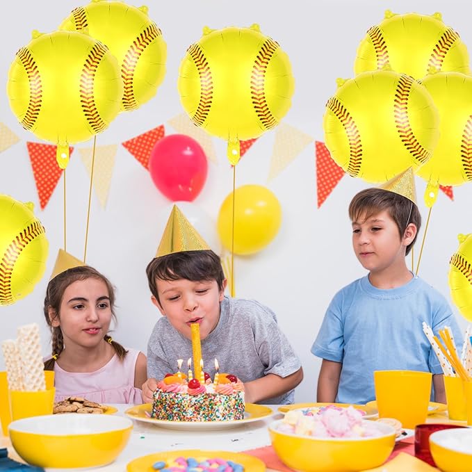 12 Pcs Yellow Baseball Balloons,18 Inch Baseball Party Foil Balloons,Sports Mylar Balloons Baseballs Birthday Decorations for Baseballs Party Sports Theme Party Supplies