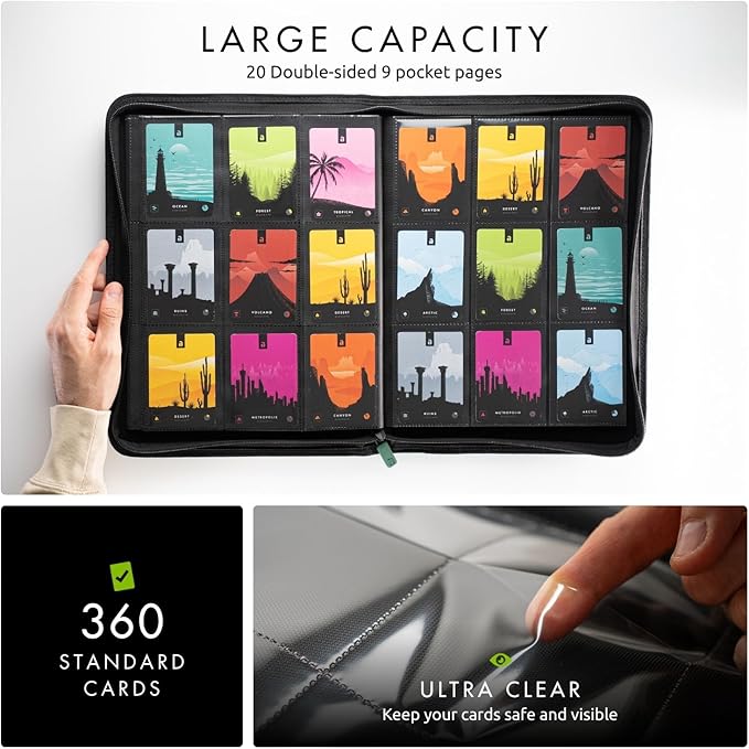 Vault X 9 Pocket Trading Card Zip Binder, 360 Cards, Premium Exo-Tec Album Material, 20 Side-Loading Pages, Folder for Collectible Games, Sports, TCG (Green)