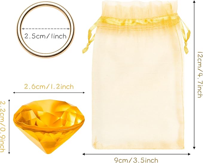 PANTIDE 78Pcs Acrylic Diamond Gems Jewels Alloy Gold Round Ring Set the Blue Hedgehog Chaos Emeralds Power Rings Party Favor Supplies Cake Decoration Pirate Treasure Chest Hunt with Bag