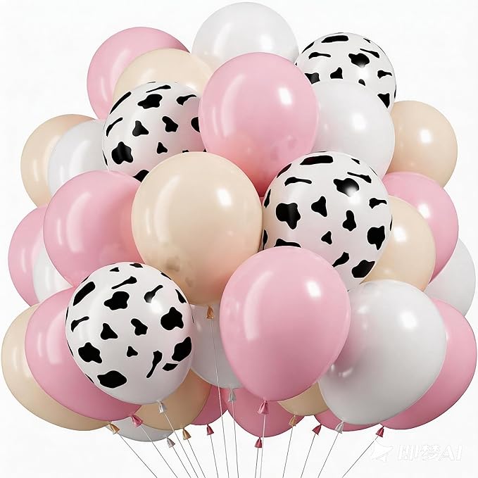 Cowgirl Balloon 12 Inch Pastel Light Baby Pink White Nude Retro Western Balloons Cow Print Party Balloon for Boho Rodeo Baby Shower Birthday Farm Theme Cowgirl Western Party Decorations