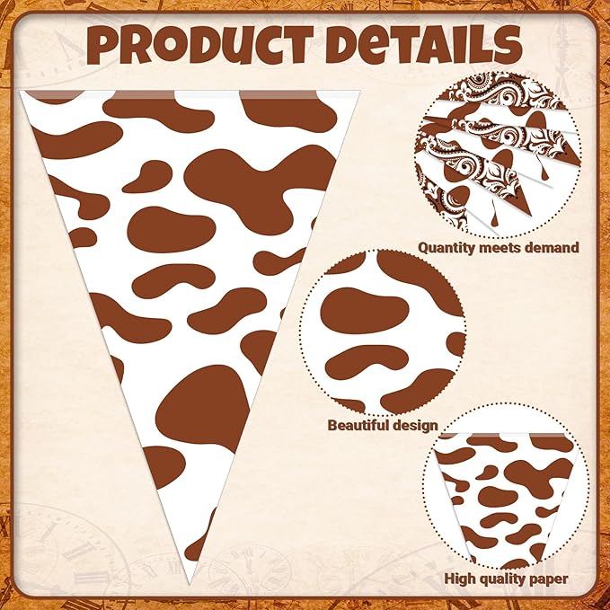 Boao 5 Pcs Cow Print Pennant Banners, Cow Print Pennant Banner Birthday Party Supplies for Western Cowboy Theme Decoration Baby Shower Animal Theme Party Holiday Decor, 7.4 x 10.8 Inch (Cowboy)