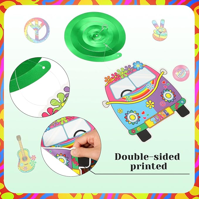 60s 70s Hippie Party Decorations Foil Swirl Decorations, 60s 70s Peace Out Sign Groovy Retro Party Retro Flower Cutouts Peace Sign Hanging Swirls Ceiling for Hippie Groovy Birthday, 30 Count(Novel)
