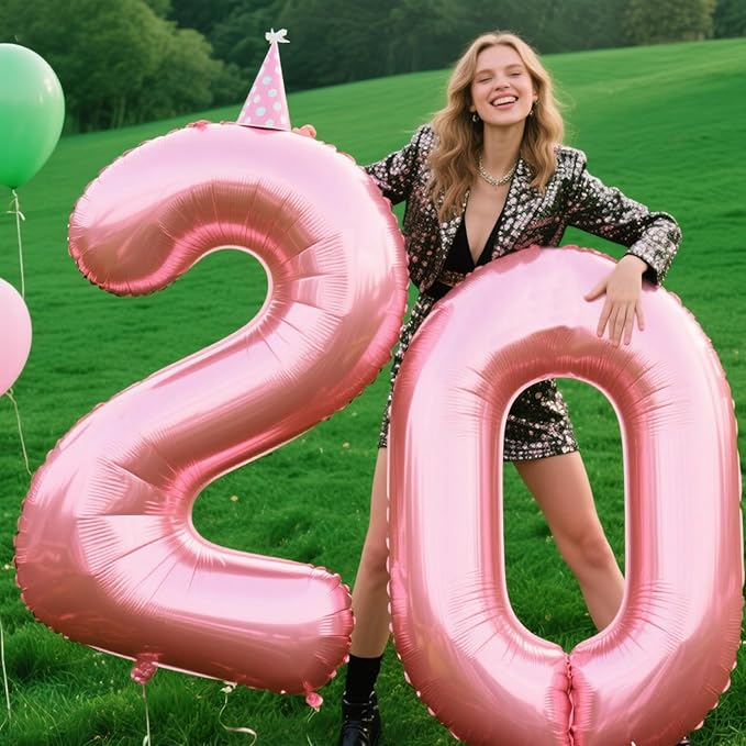 40 Inch Pearlescent Pink Number 20 Balloon Number 20 Balloon 40 Inch, 20th Birthday Party Decorations for Boy or Girl Huge Mylar Anniversary Party Supplies