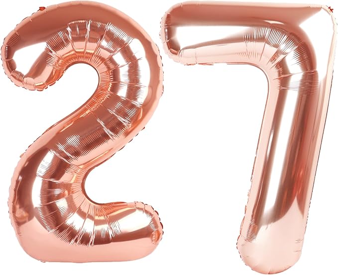 40 Inch Rose Gold Balloon Number 27 Balloon,Jumbo Mylar Foil Helium Balloon for 27 Digital Balloons for Birthday Party,Wedding Anniversary Party Decorations