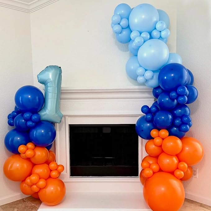 Orange and Blue Balloons,12 Inch Royal Light Blue and Orange White Latex Party Balloon for Girls Boy Birthday Party Baby Shower Graduation Decorations