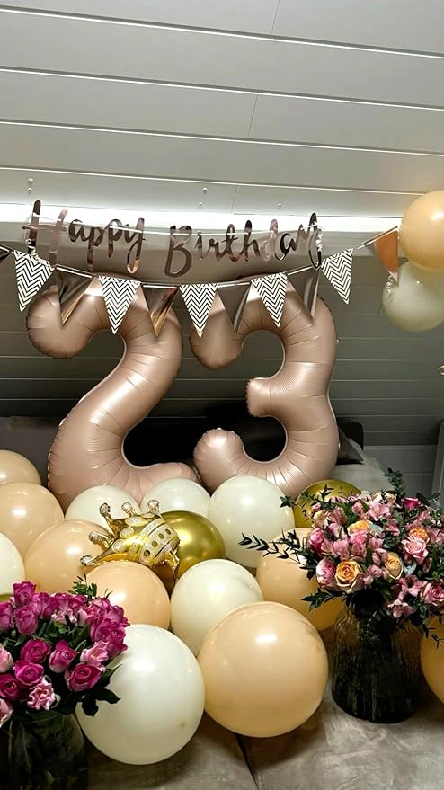 40 Inch Light Brown 3 Large Number Balloon, 3 13 23 30 33 36 Light Brown Birthday Party Decorations, Number Three Foil Balloons for Anniversary Party Graduations Celebration Supplies