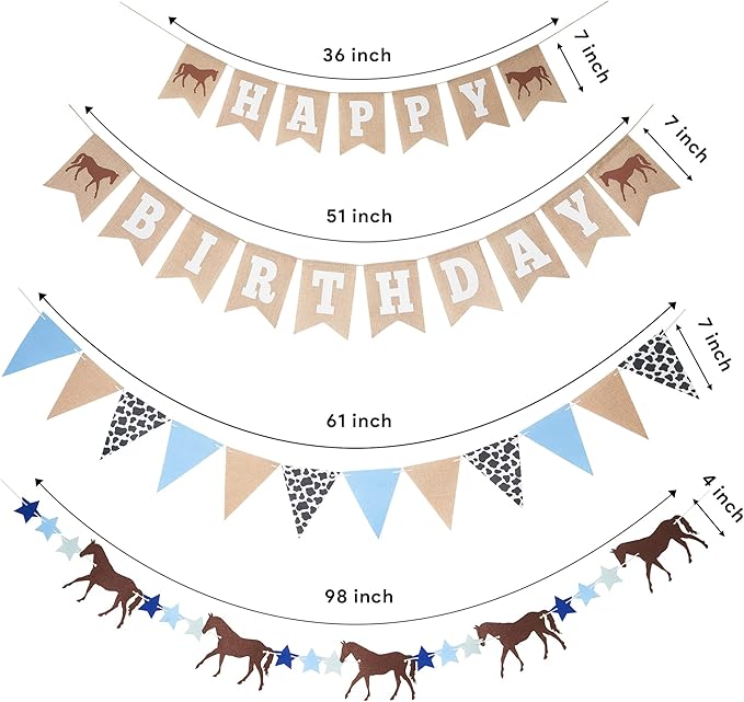 Horse Birthday Decorations – Happy Birthday Burlap Banner – Felt Horse Garland and Pennant Banner – Western Party Decorations - Horse Party Supplies