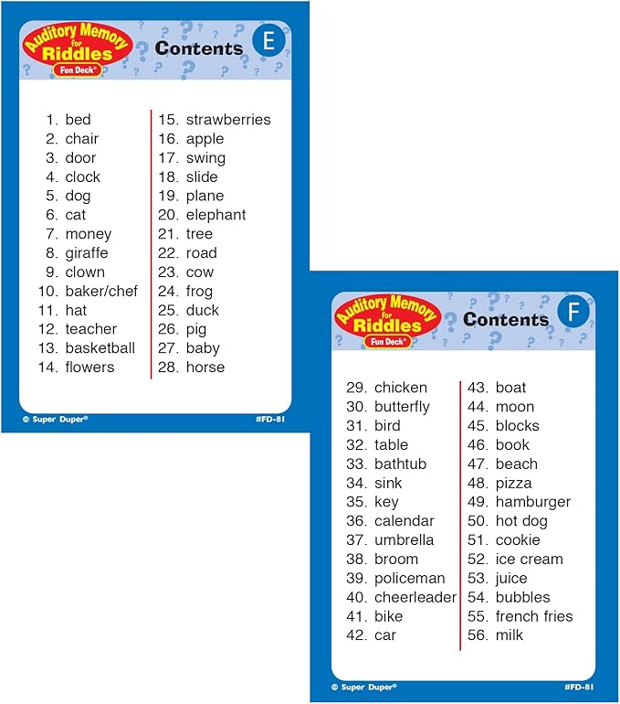Super Duper Publications | Auditory Memory for Riddles Fun Deck | Listening Comprehension Flash Cards | Educational Learning Materials for Children