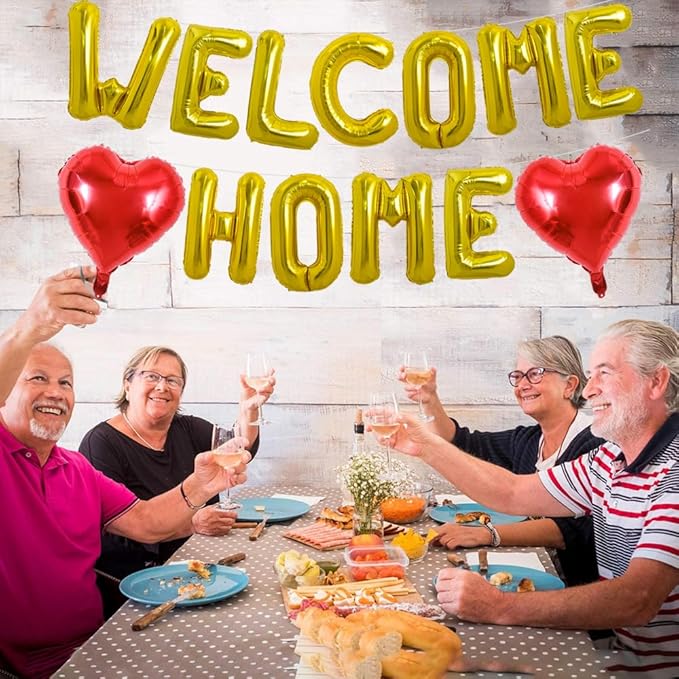 TONIFUL Welcome Home Balloons,16 Inch Gold Welcome Home Foil Balloons Banner Welcome Home Party Decorations for Homecoming Party Decorations House Warming Party Family Gathering Supplies