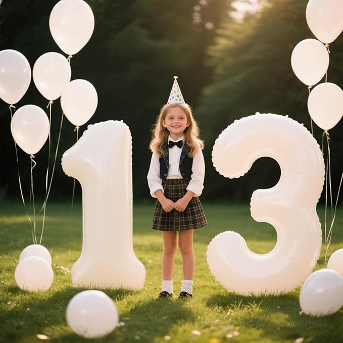 40 Inch White Number 13 Digital Balloon,Jumbo Mylar Foil Helium Balloon for 13 Balloons for Birthday Party,Wedding Anniversary Party Decorations