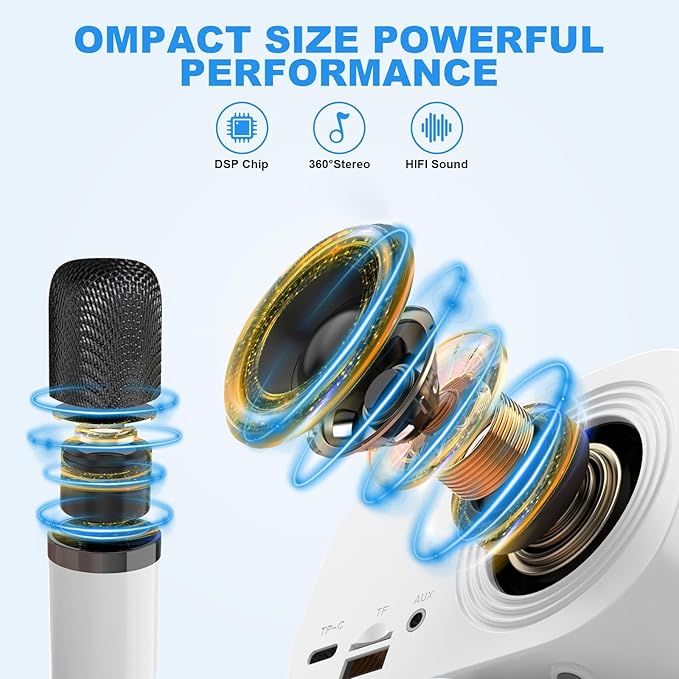 Mini Karaoke Machine for Kids Adults, Fun Portable Bluetooth Speaker with 2 Wireless Microphones, Stereo Sound Enhanced, Rich Bass, Cute Music Toys for Girls and Boys Ages 3-12 to Sing Loudly
