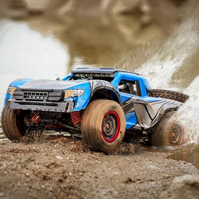 1/14 2.4GHz Remote Control High Speed Car 48KM/H 4 * 4 Off Road Vehicle Q130A RTR Car Carbon Brush Motor ESC LED Lights Battery Hobby Grade Model for Adult Hobby(Blue)