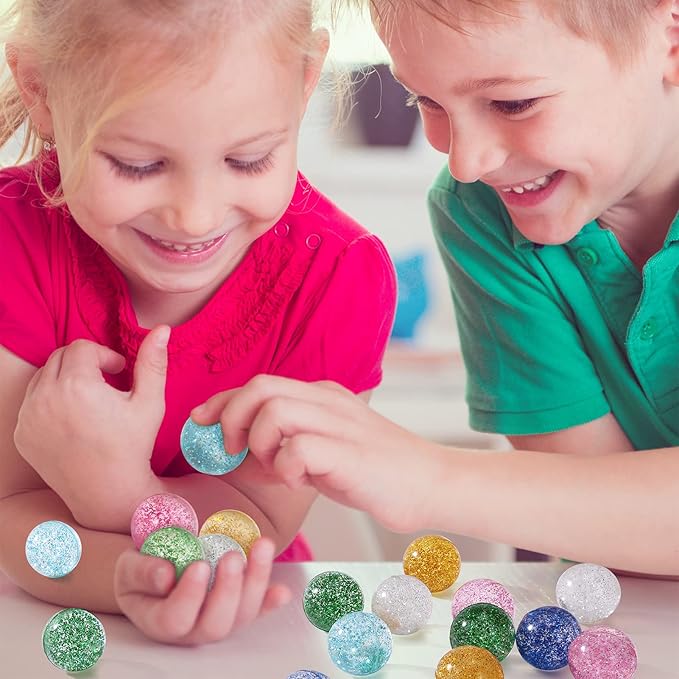 Ayfjovs 24PCS Bouncy Balls, Glitter Bouncy Balls for Kids Party Favors, 32mm 6 Colors Rubber Bounce Ball Bulk for Party Favors, Goodie Bag Fillers, Easter Bag Filling, Easter Basket Stuffers