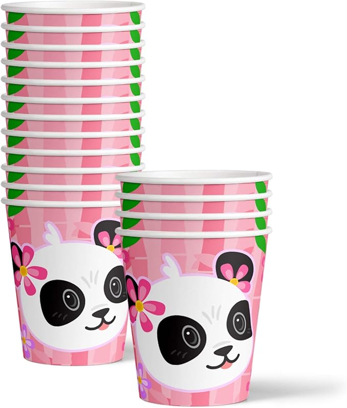 Pink Panda Birthday Party Supplies Set Plates Napkins Cups Tableware Kit for 16