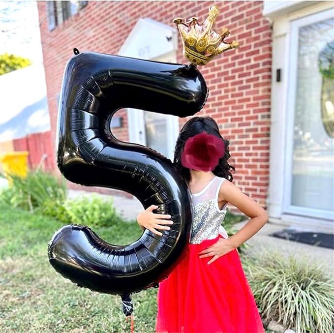 Crown Black Number 0 Balloons for Girls, 40 Inch Foil Large, Crown 0-9 Set Number Balloon for Boys Birthday Party Baby Shower Anniversary Graduation New Year Party Decoration Supplies