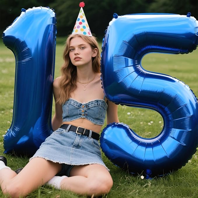 40 Inch Number 5 Balloon Jumbo Dark Blue Digit Foil Balloon for 5 15 25 50 55 2025 Graduation Anniversary Party Supplies 5th Birthday Photo Booth Backdrop for Boys Girls