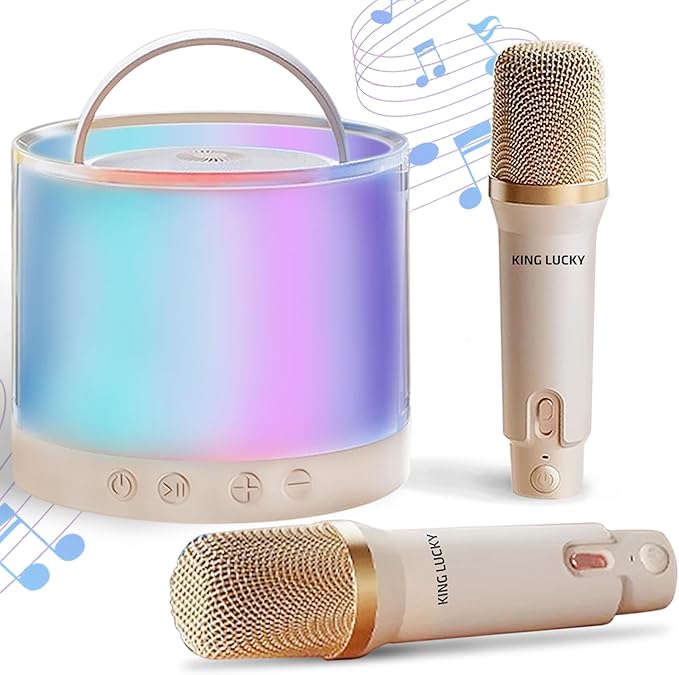 king lucky Mini Karaoke Machine for Kids, Small Bluetooth Speaker with Wireless Microphones for 4, 5, 6, 7, 8,9,10,11,13 Year Old Girl, Birthday, Children's Day (K36 with 2 Mic)