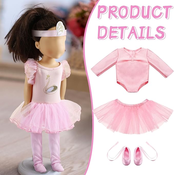 Kajaia 8 Pcs Doll Clothes 18 Inch Doll Clothes and Accessories Dress Flip Flops Hat Outfit Swimsuit Accessories for 18 Inch(Ballet)