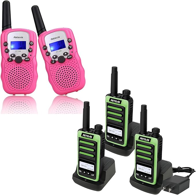 Retevis RT388 Walkie Talkies 2 Pack and RB66S Walkie Talkie 3 Pack, Birthday Gifts for Girls, 22 CH LCD Flashlight, Kid Walkie Talkies Toys for Girls