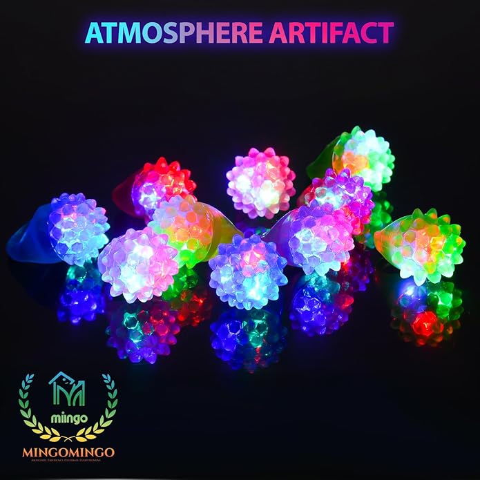MINGOMINGO 25 Pack LED Light Up Rings & Glow Rings Bulk Party Favors - Non-Candy Easter Egg Fillers & Classroom Rewards, Treasure Box Toys, 3-Mode Flashing Ring Glow Party Supplies