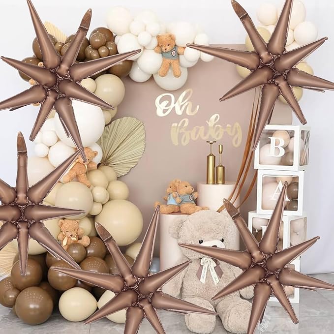 6 Pcs Brown Star Foil Balloons One-Piece 14-Pointed Star Balloon 4D Cone Mylar Balloon 22inch Christmas Birthday Wedding Wedding Anniversary Party Supplies(Brown)