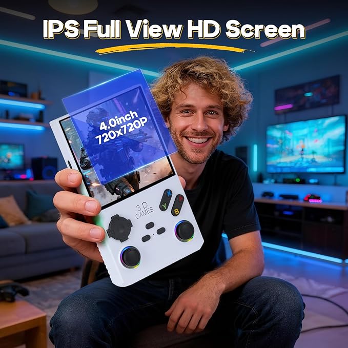 2025 New V40 Max Retro Handheld Game Console, 40000 Preloaded Games, 256GB Expandable Storage, 4 Inch IPS HD Screen, Portable Gaming Device with Long Battery Life (White)