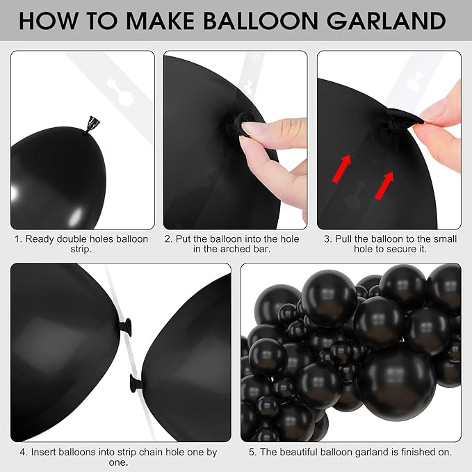 Amandir 153 Pcs Black Balloons Arch Garland Kit, Different Sizes 18 12 10 5 Inch Matte Black Latex Balloons for Retirement Graduation Casino Movie Night Men Birthday Shower Party Decorations