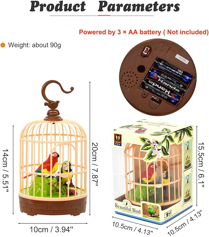 HWD Voice-Activated Induction Birds Birdcage Toy, Talking Chirping Fluttering Parrot Birds Toys Gifts for Baby Toddler Kids Children (B)