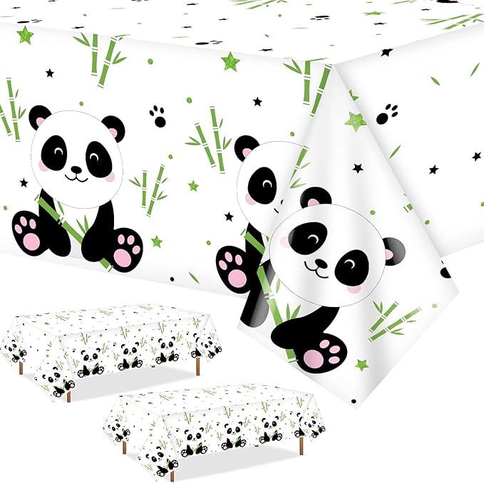 Coume 3 Pack Panda Birthday Party Decorations Panda Theme Tablecloth Favors Large Plastic Cute Table Cover for Kids Birthday Party Valentines Day Baby Shower Supplies, 54 x 108 Inches(Classic Style)