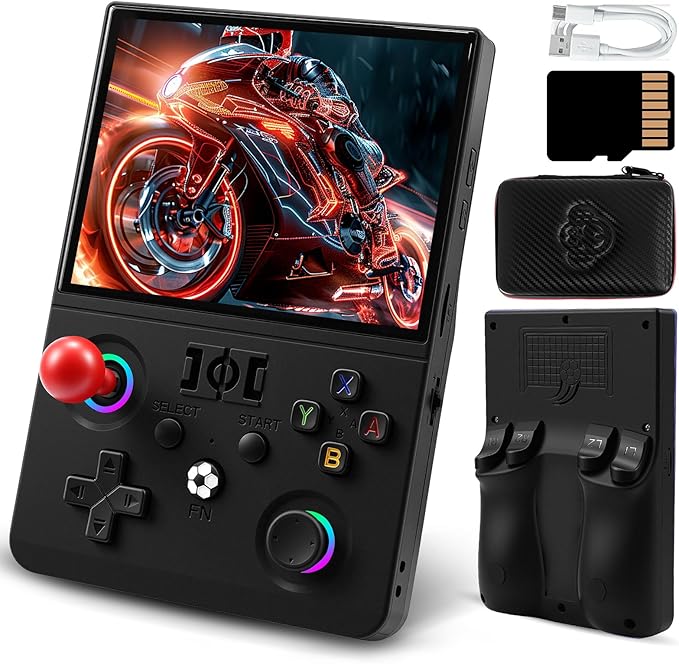 R36MAX2 Retro Gaming Console, 4.5 Inch 4K HD IPS Screen Retro Video Game Console, Handheld Game Console Preloaded 30+ Emulator Games, Linux System, Portable Video Console for Adult