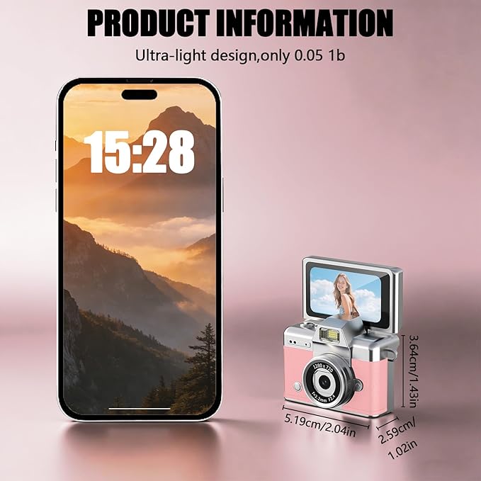 32GB Keychain Camera, Ultra-Light 25g Compact 1080P HD Video Recorder, Portable Toy Camera, Travel Party Accessory, Mini Entertainment Clip-on Camcorder for Daily Fun（Pink