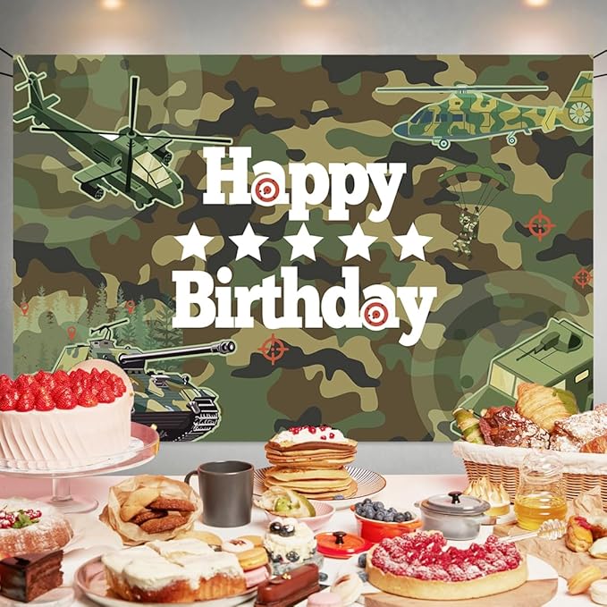 Camo Happy Birthday Backdrop Decorations Camouflage Happy Birthday Banner Camo Army Military Photo Background for Home Indoor Outdoor Party Decorations Supplies 70.8 x 47.2 Inch